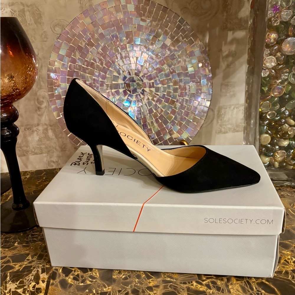 Sole Society Sz 7 Jenn Black Ecru Kid Suede Brand New in Original Box